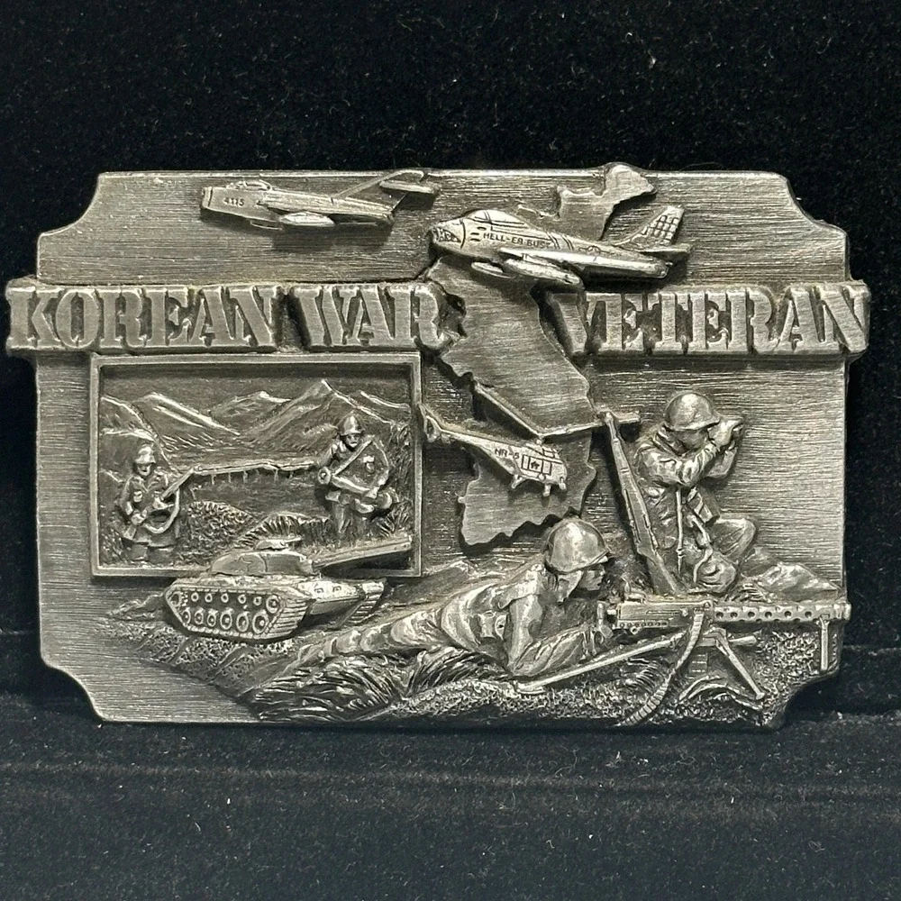 Siskiyou Korean War Veteran 1950-53 Military Jet Tank Pewter Belt Buckle USA